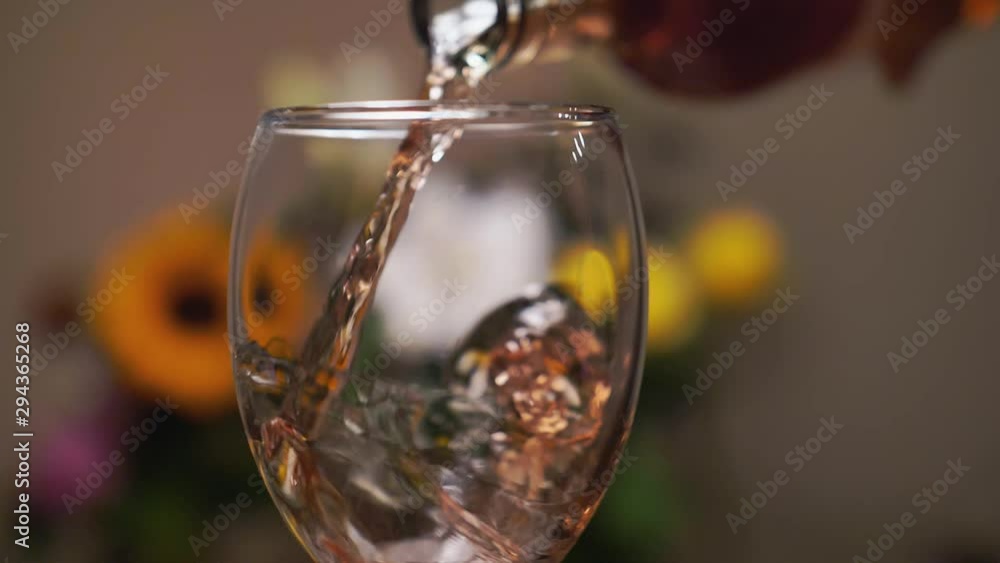 Pouring Pink Wine Into Glass Slow Motion Pouring Pink Wine Into Glass Slow Motion