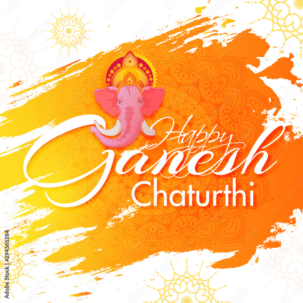 Hindu Mythological God Ganesha on floral brush stroke background for Ganesh  Chaturthi celebration poster or template design. Stock Vector | Adobe Stock