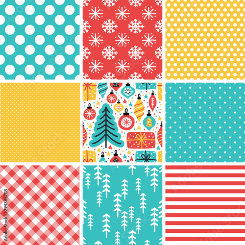 Cute Scandinavian Winter hand drawn seamless patterns set