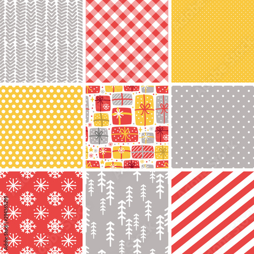 Cute Scandinavian Winter hand drawn seamless patterns set