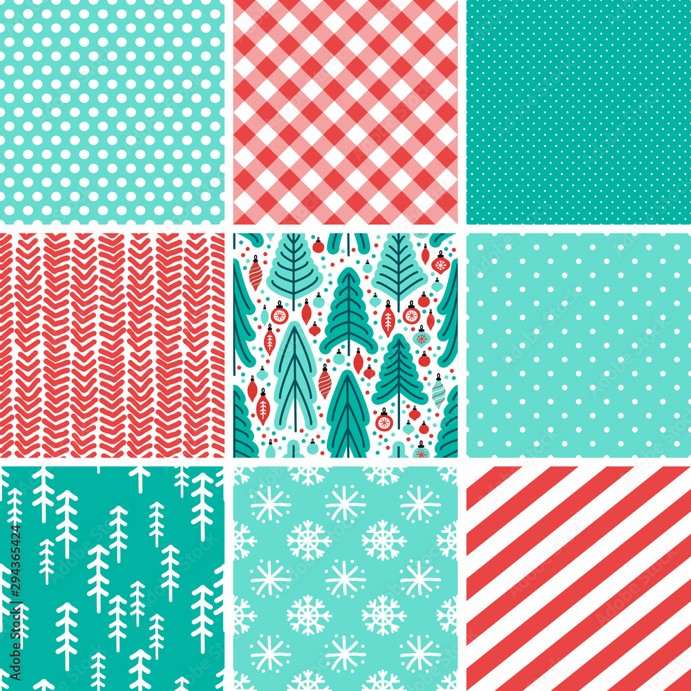 Cute Scandinavian Winter hand drawn seamless patterns set Cute Scandinavian Winter hand drawn seamless patterns set