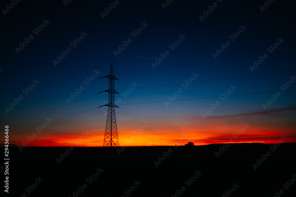 Electric tower at sunset