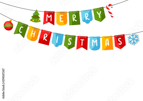 Merry Christmas card with garland of flags.