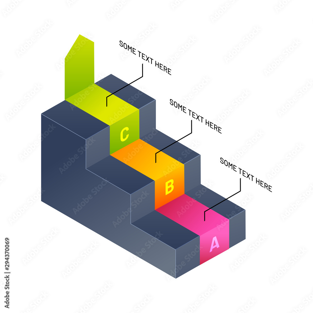 Business and success concept, 3d isometric infographic elements with three different levels on white background. Business and success concept, 3d isometric infographic elements with three different levels on white background.