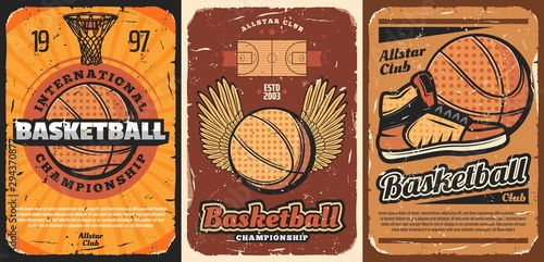 Basketball sport court with balls and basket hoop