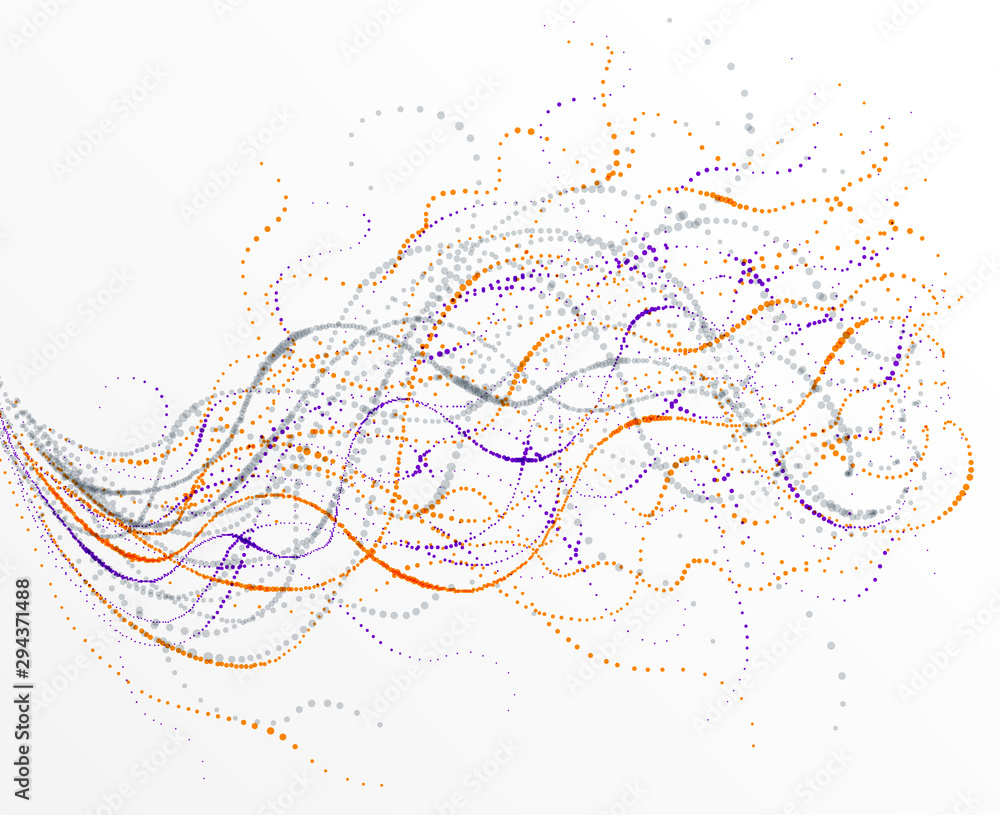 Naklejka premium Particle flow array colorful vector abstract background, life forms bio theme microscopic design, dynamic dots elements in motion.