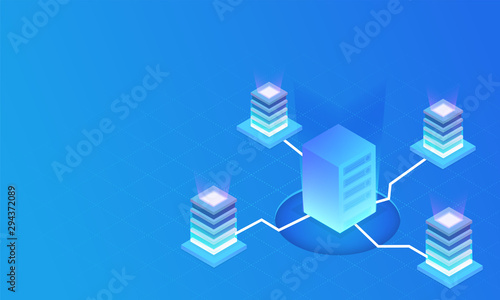 Database or local server connected with big data server on blue background for Database or Data Center concept. © Abdul Qaiyoom