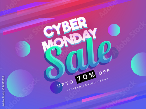 Cyber Monday Sale with 70% discount offer on shiny abstract background for Advertising banner or poster design.