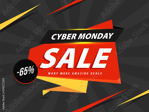 Sale sticker or ribbon with -65% discount offer for Cyber Monday Sale.