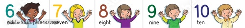Kids showing numbers 6 to 10 by fingers. Education
