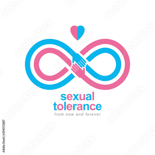 Sexual Tolerance conceptual symbol, Zero tolerance, vector symbol created with infinity loop sign and two hands of people of different orientation touching and reaching each other.