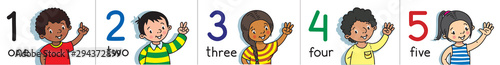 Kids showing numbers 1 to 5 by fingers. Education