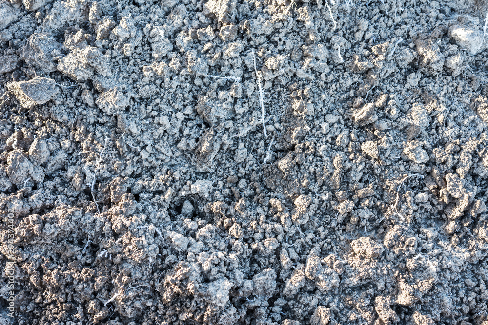 Ploughed field. Soil texture. Top view Ploughed field. Soil texture. Top view