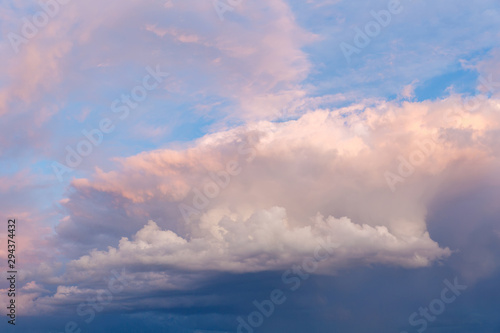 Thick beautiful clouds and clouds in the sky. Cloudy weather before the storm and rain. © broniktav