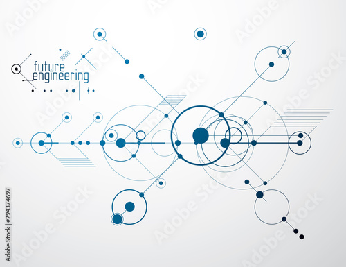 Engineering technology vector wallpaper made with circles and lines. Technical drawing abstract background.