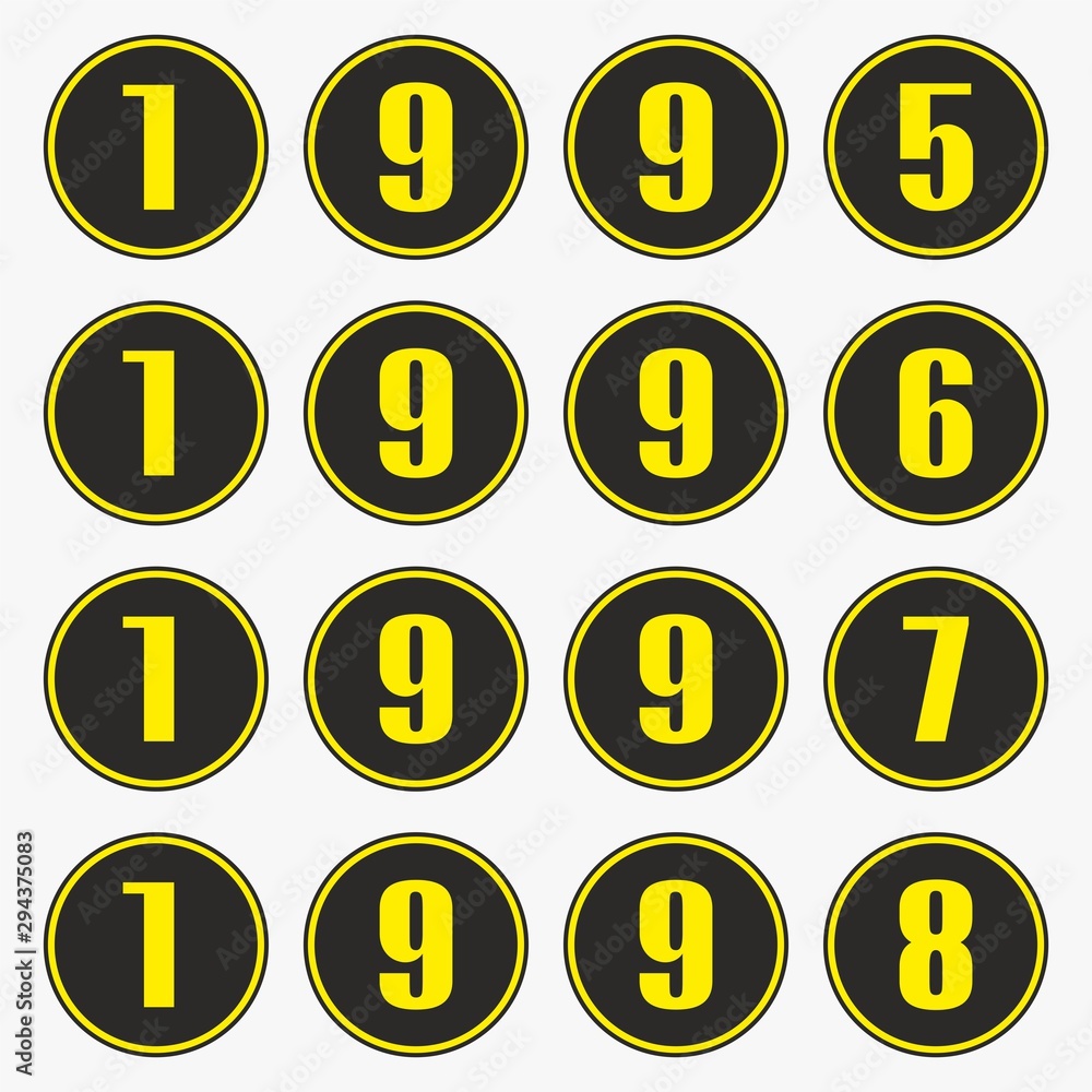 Past years with yellow numbers in a circle shape,1995,1996,1997,1998 vector. Past years with yellow numbers in a circle shape,1995,1996,1997,1998 vector.