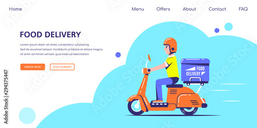Delivery guy on scooter, flat style illustration