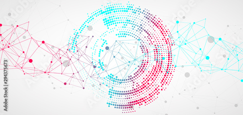 Polygonal science background with connecting dots and lines. Digital data visualization.