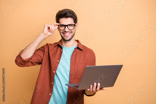 Obraz na plátně Portrait of his he nice attractive cheerful cheery successful content brunette g