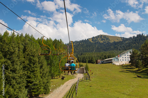 Kyrgyzstan, Karakol ski resort - August 22, 2019. Summer mountain landscape high in the mountains.