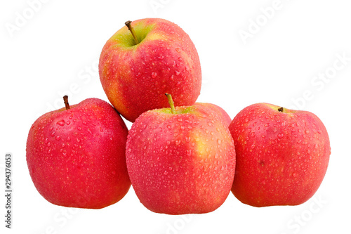 Group of wet red apples isolated on white background ready to use in designs