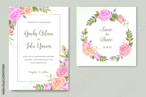 wedding invitation with beautiful floral vector
