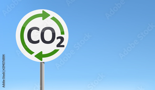 CO2 cycle sign green eco symbol blue background