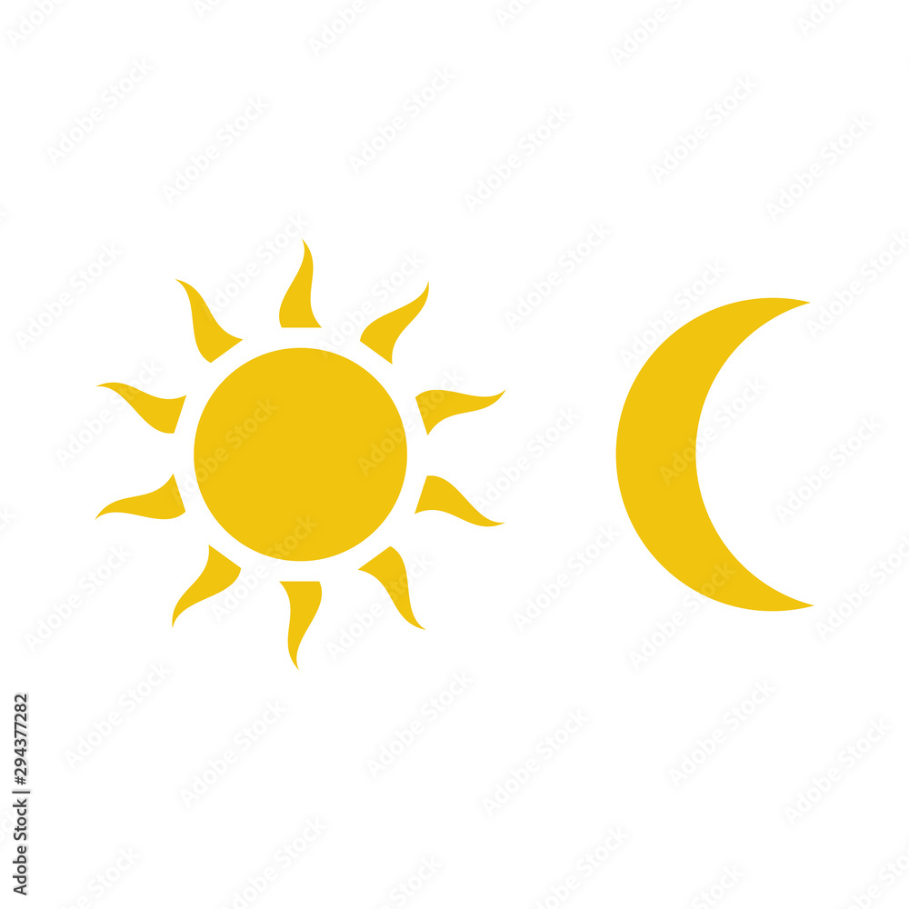 Moon and sun icon vector isolated on white background Moon and sun icon vector isolated on white background