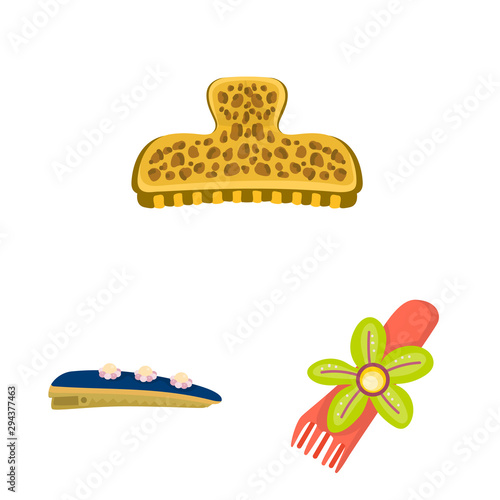Isolated object of barrette and hair icon. Set of barrette and accessories vector icon for stock.