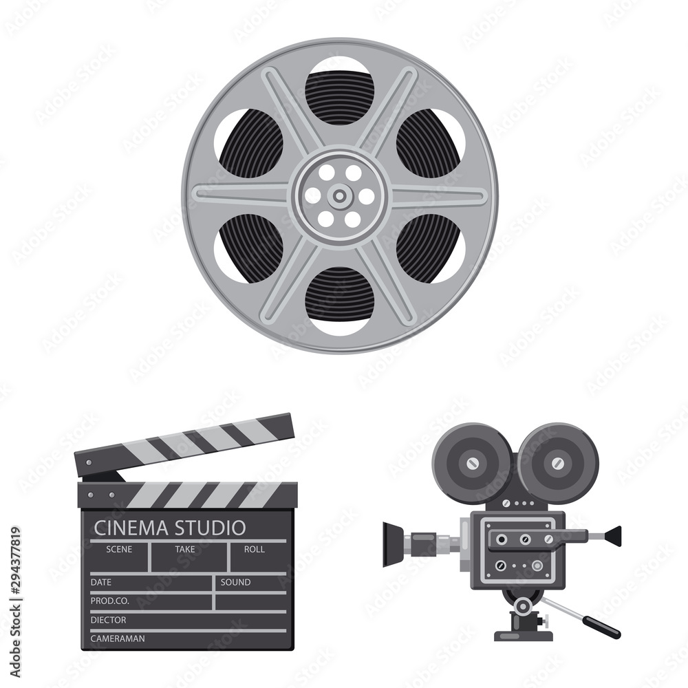 Isolated object of cinema and theater sign. Set of cinema and entertainment stock vector illustration.