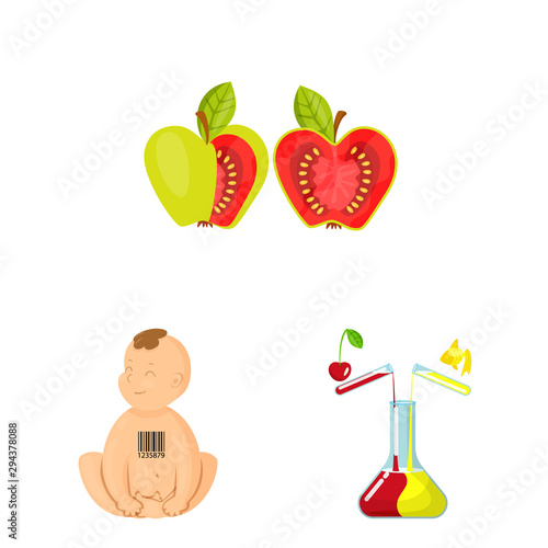 Vector illustration of modified and genetically sign. Collection of modified and science stock vector illustration.