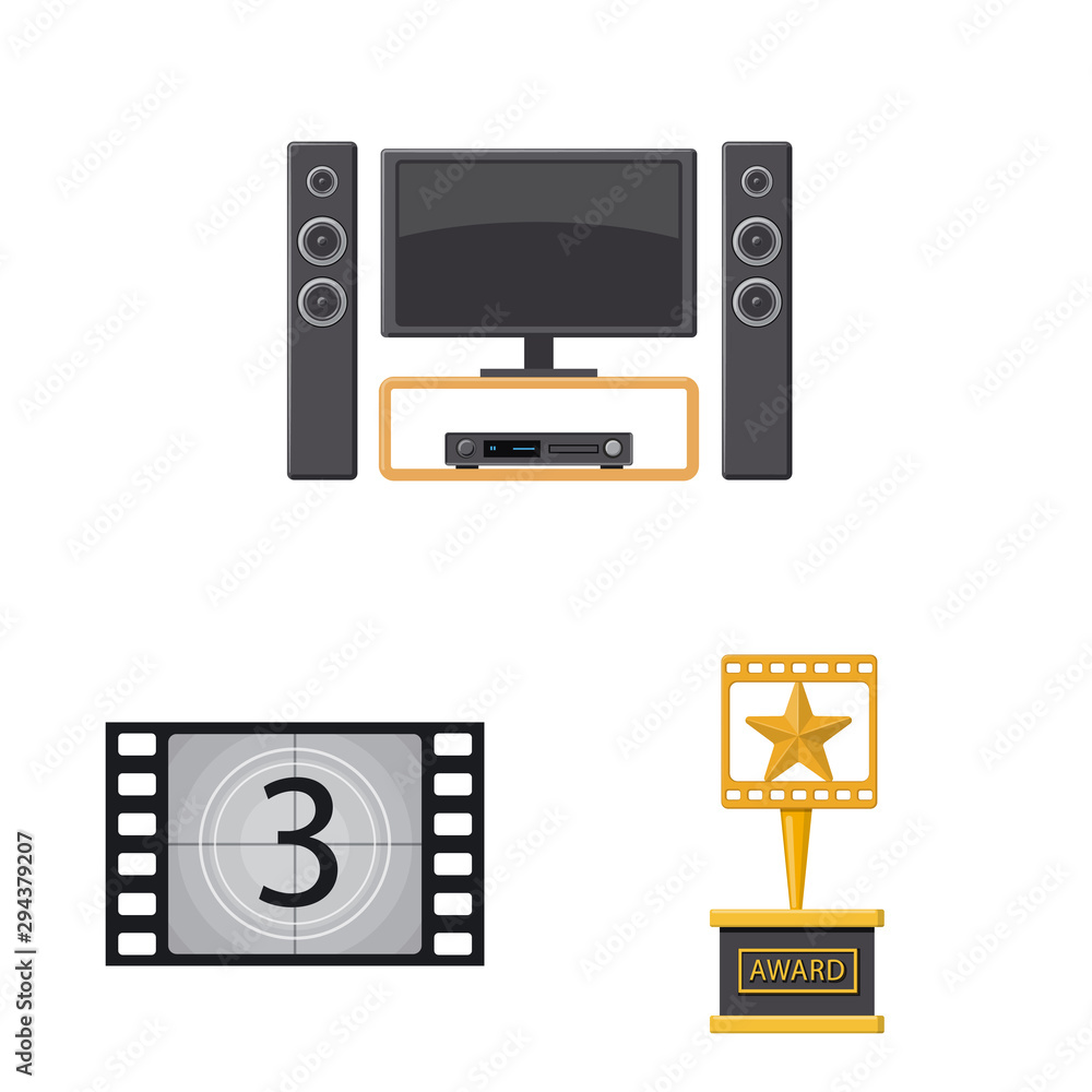 Obraz premium Vector illustration of cinema and theater sign. Collection of cinema and entertainment stock symbol for web.