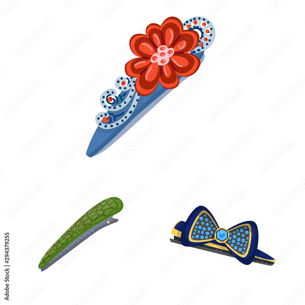 Isolated object of barrette and hair symbol. Collection of barrette and accessories stock symbol for web. Isolated object of barrette and hair symbol. Collection of barrette and accessories stock symbol for web.