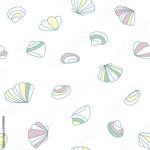 Seashells seamless pattern vector. Doodle colorful background. Sketch objects marine illustration © alijun