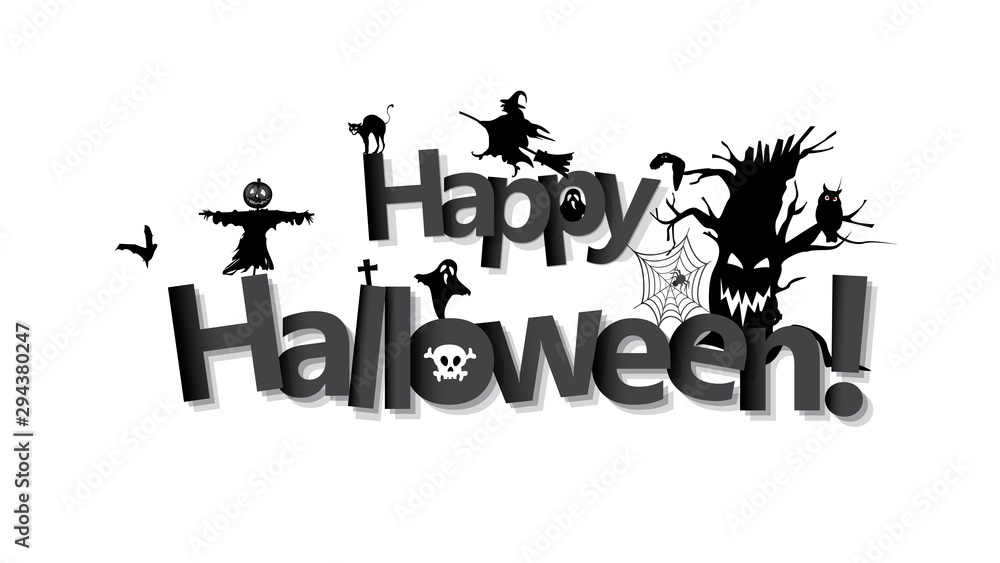 Happy Halloween text banner greeting card. Vector
