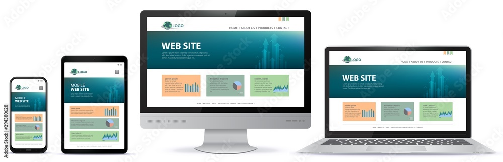 Responsive Website Design With Computer Monitor, Laptop, Tablet PC and Mobile Phone Screen