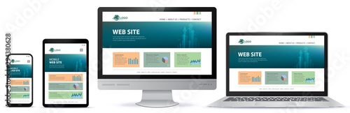 Responsive Website Design With Computer Monitor, Laptop, Tablet PC and Mobile Phone Screen