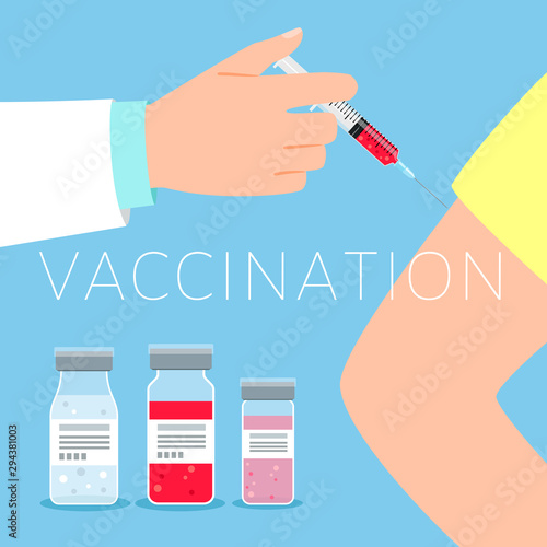 Wallpaper Mural Vaccination concept vector illustration with doctor and patient hands and medici