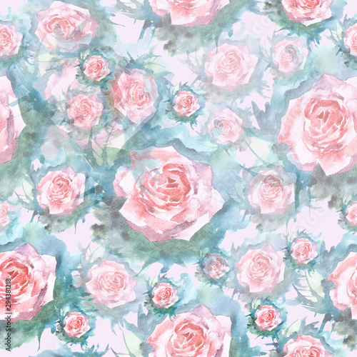 Beautiful watercolor seamless pattern with roses.