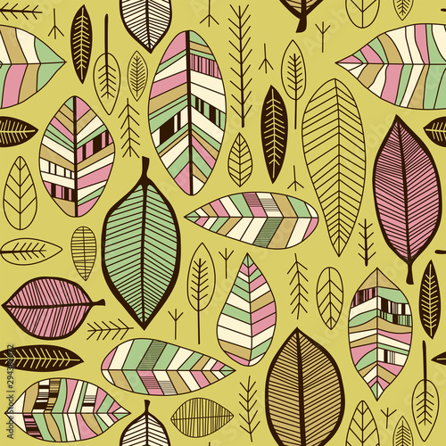 Abstract seamless pattern with leaves. Vector background for various surface. Trendy hand drawn textures