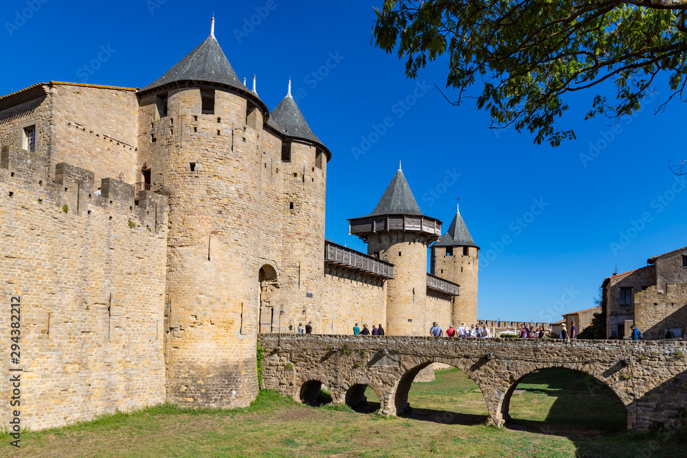 CARCASSONNE / FRANCE - SEPTEMBER 12, 2019: Chateau Contal in the Old Fortress - Cité Carcassonne.