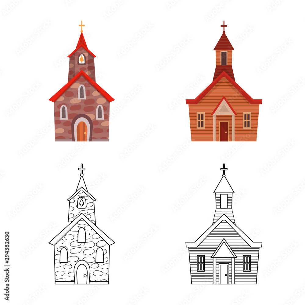 Vector illustration of cult and temple symbol. Set of cult and parish vector icon for stock.