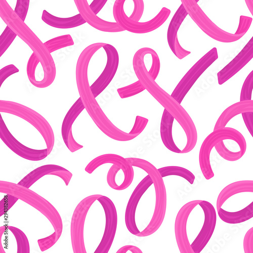 Seamless pattern with pink ribbons. Symbol of breast cancer awareness. Vector illustration, eps10