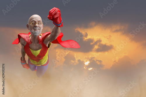  Retro style comics Superhero old man showing is power strength toon   style 3d render © de Art