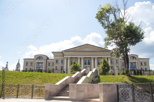 Uglich. Yaroslavl region. Modern buildings in the historical part of the city. Bank Of The Volga.
