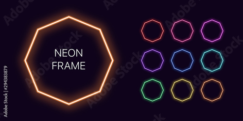 Neon monochrome octagon Border with copy space. Templates set
