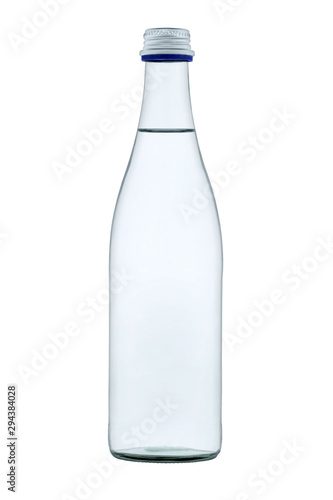 Glass bottle with clear water and a metal cork