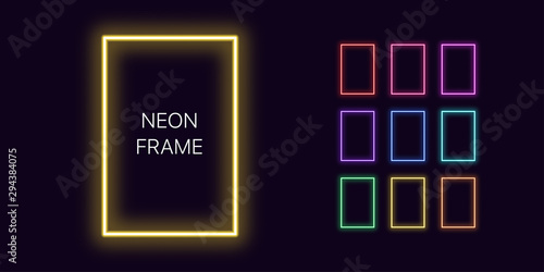 Neon monochrome vertical rectangle Border with copy space. Templates set