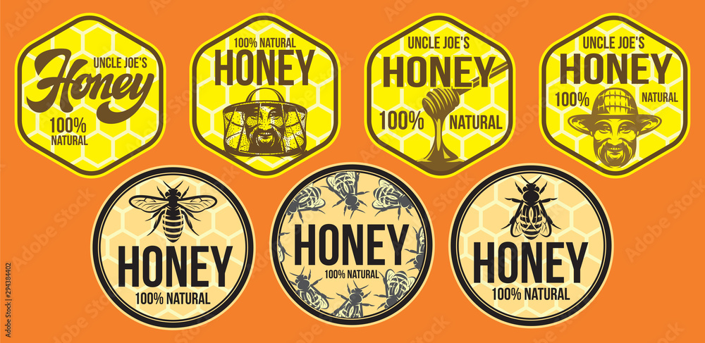 Color vector set of templates for honey packaging design