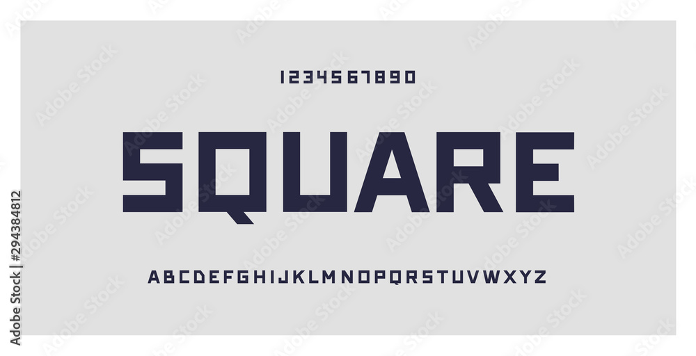 Square typography. Geometric font typeface, numbers and letters set.  Creative alphabet. Vector illustration. For technology, gaming, sports and  architecture subjects. Stock Vector | Adobe Stock